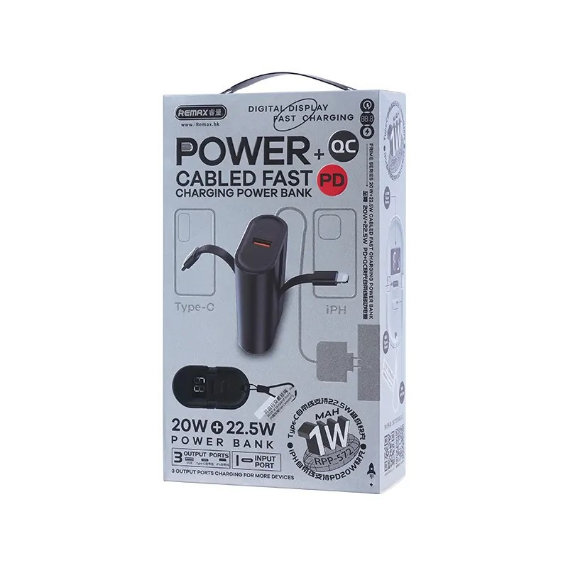 Pin Dự Phòng Nhanh 20w RPP 572 Dung Lượng 10000mAh Kèm 2 Dây Sạc Và Dây Treo Siêu Nhỏ Gọn Super 20W+22.5W PD+QC.