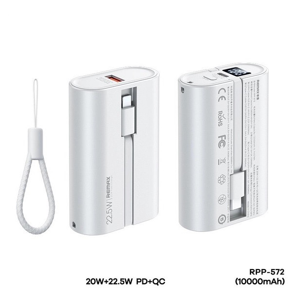 Pin Dự Phòng Nhanh 20w RPP 572 Dung Lượng 10000mAh Kèm 2 Dây Sạc Và Dây Treo Siêu Nhỏ Gọn Super 20W+22.5W PD+QC.