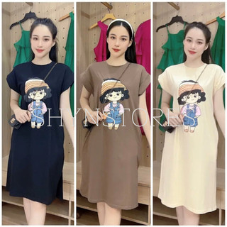 Shynstores Đầm suông nữ - đầm suông bầu túi eo tay hến in họa tiết
