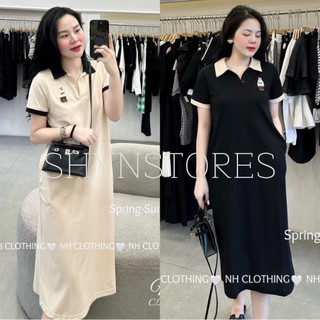 Đầm suông nữ Shynstores - đầm suông thun cotton cao cổ phối viền có túi eo