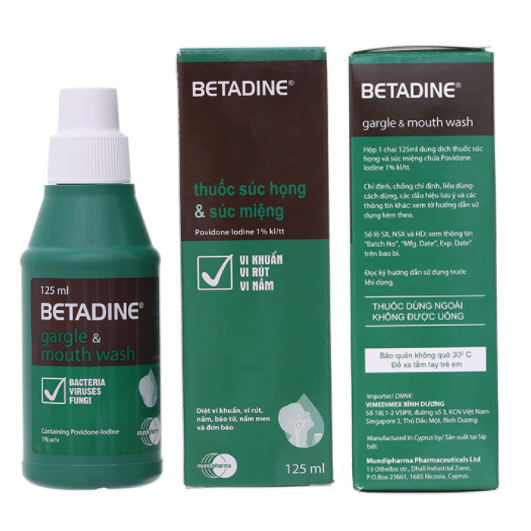 Betadine Gargle & Mouthwash 125ml Nước súc miệng dùng cho vệ sinh khoang miệng, nhiệt miệng, giảm đa