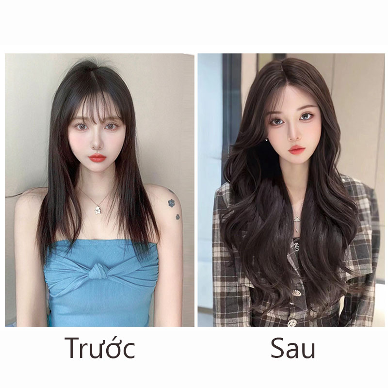 Tóc giả siêu da đầu xoăn dài mái bay Koty, tóc giả nguyên đầu siêu lưới không mái cho nữ TG100