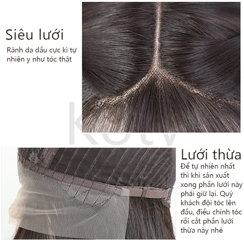 Tóc giả siêu da đầu xoăn dài mái bay Koty, tóc giả nguyên đầu siêu lưới không mái cho nữ TG100