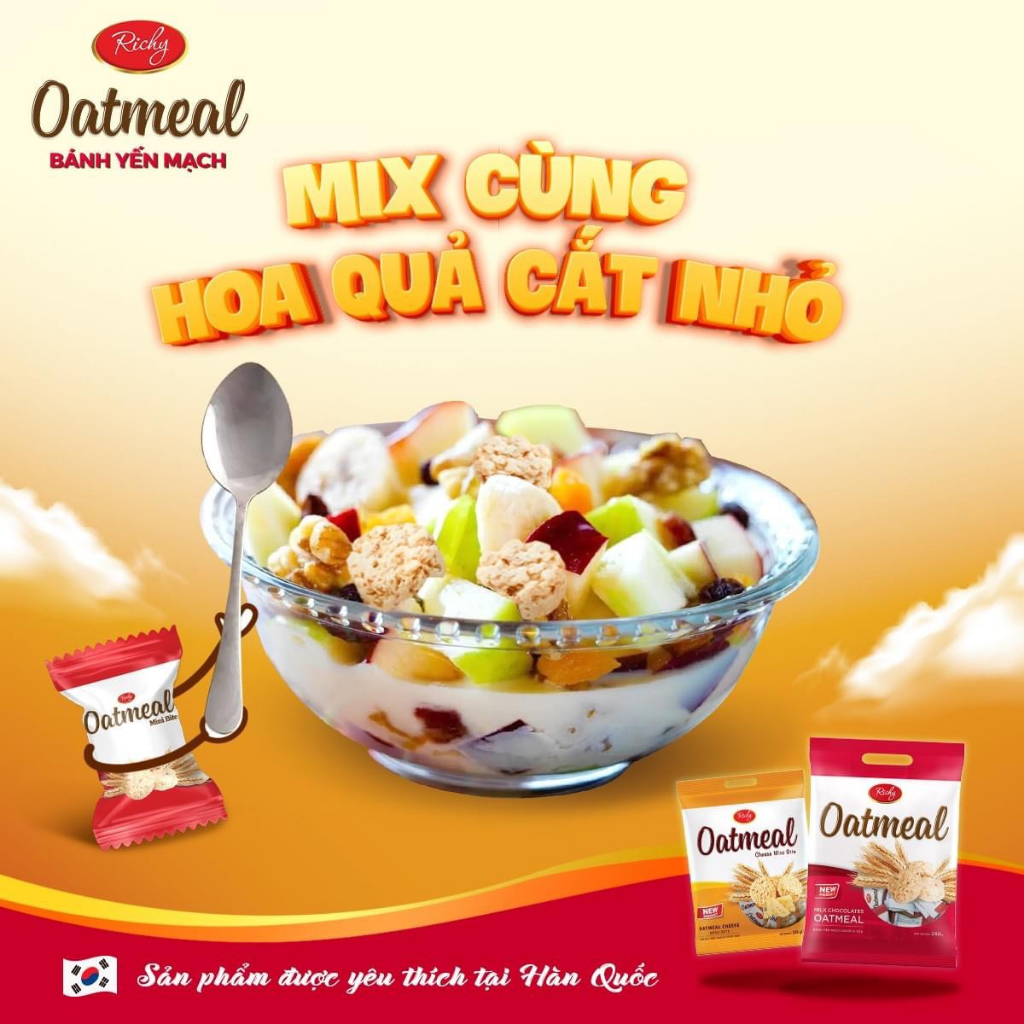 Bánh yến mạch Oadtmeal Richy vị sữa túi 206g