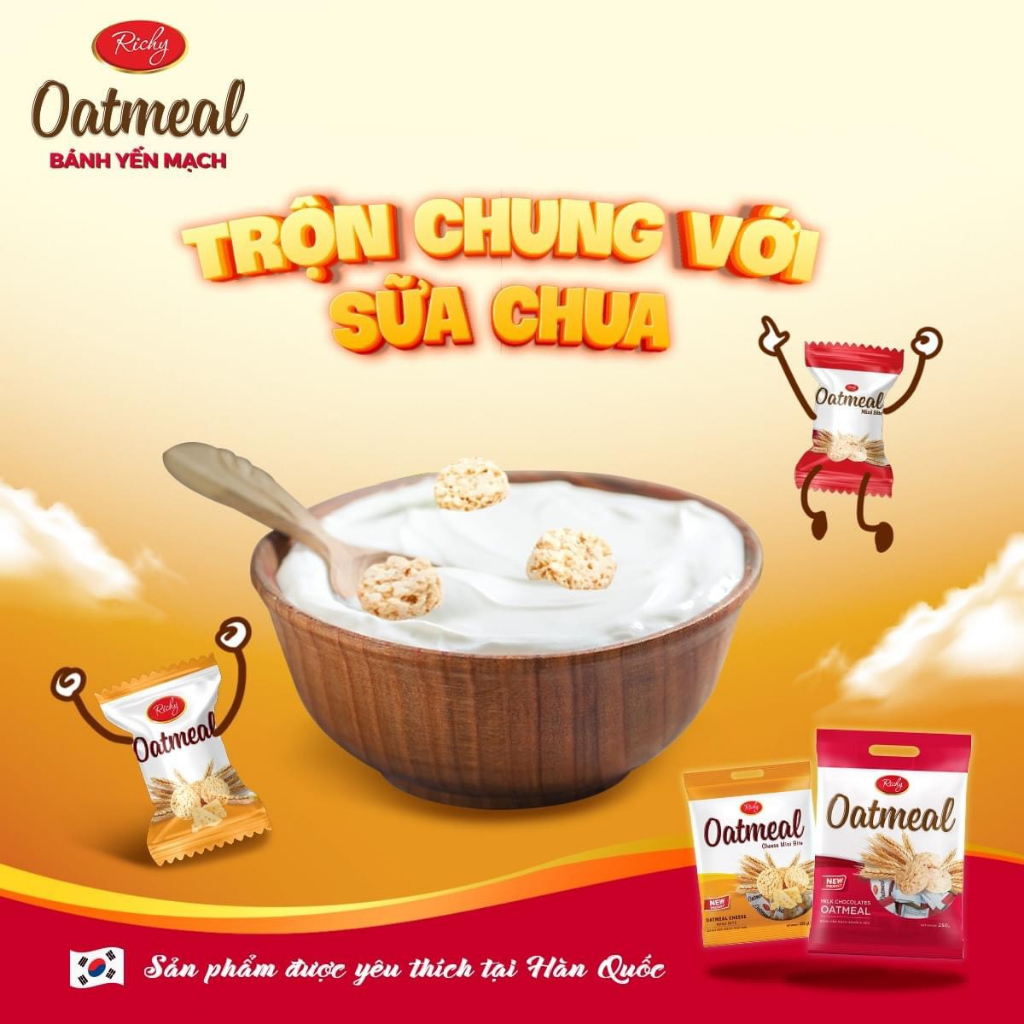 Bánh yến mạch Oadtmeal Richy vị sữa túi 206g