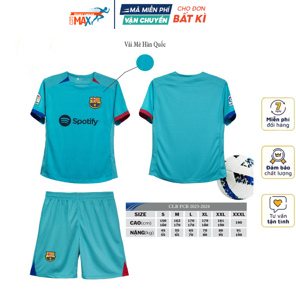 Bộ quần áo bóng đá Barcelona vải Poly thun lạnh thoáng mát đồ đá banh mẫu mới 2023 2024