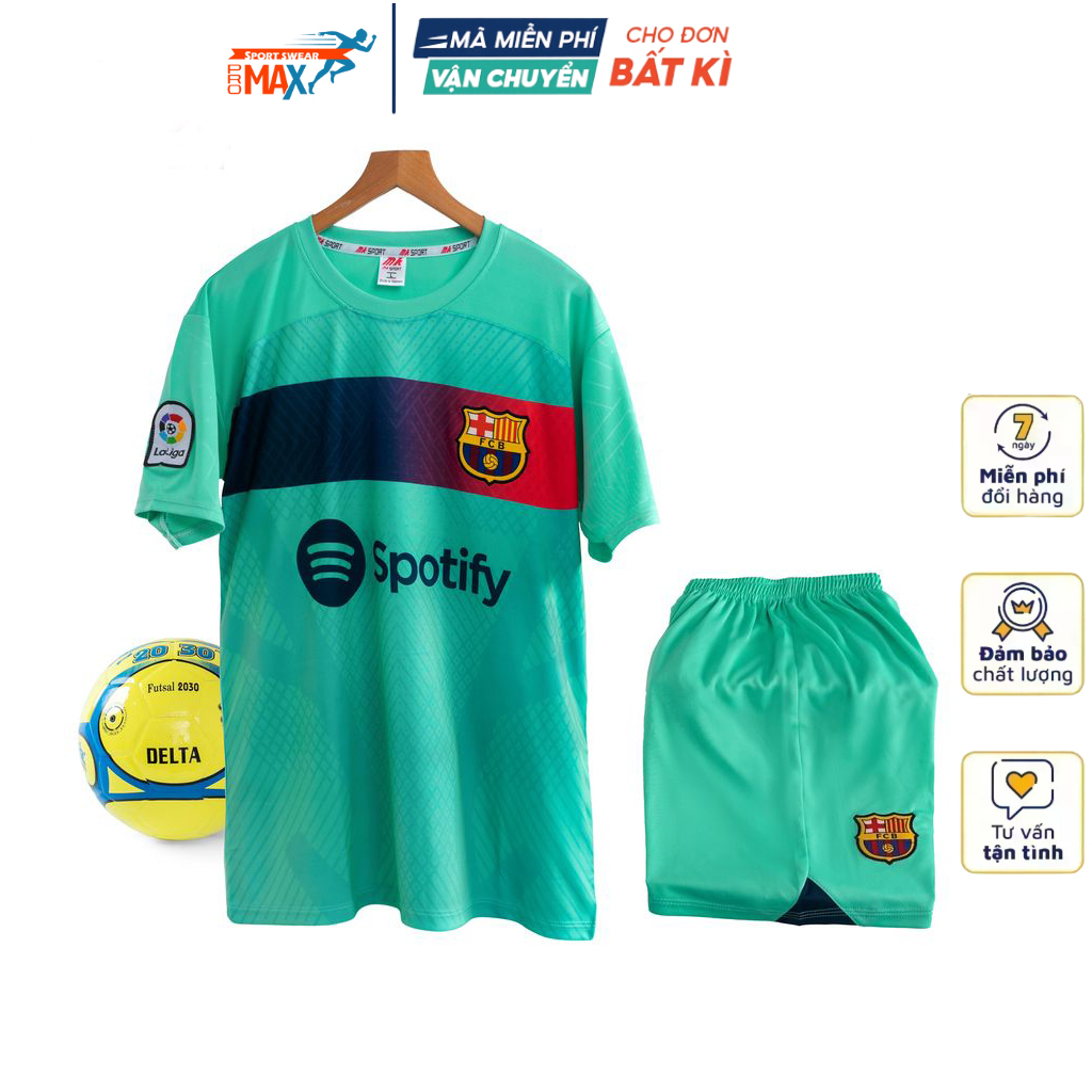 Bộ quần áo bóng đá Barcelona vải Poly thun lạnh thoáng mát đồ đá banh mẫu mới 2023 2024