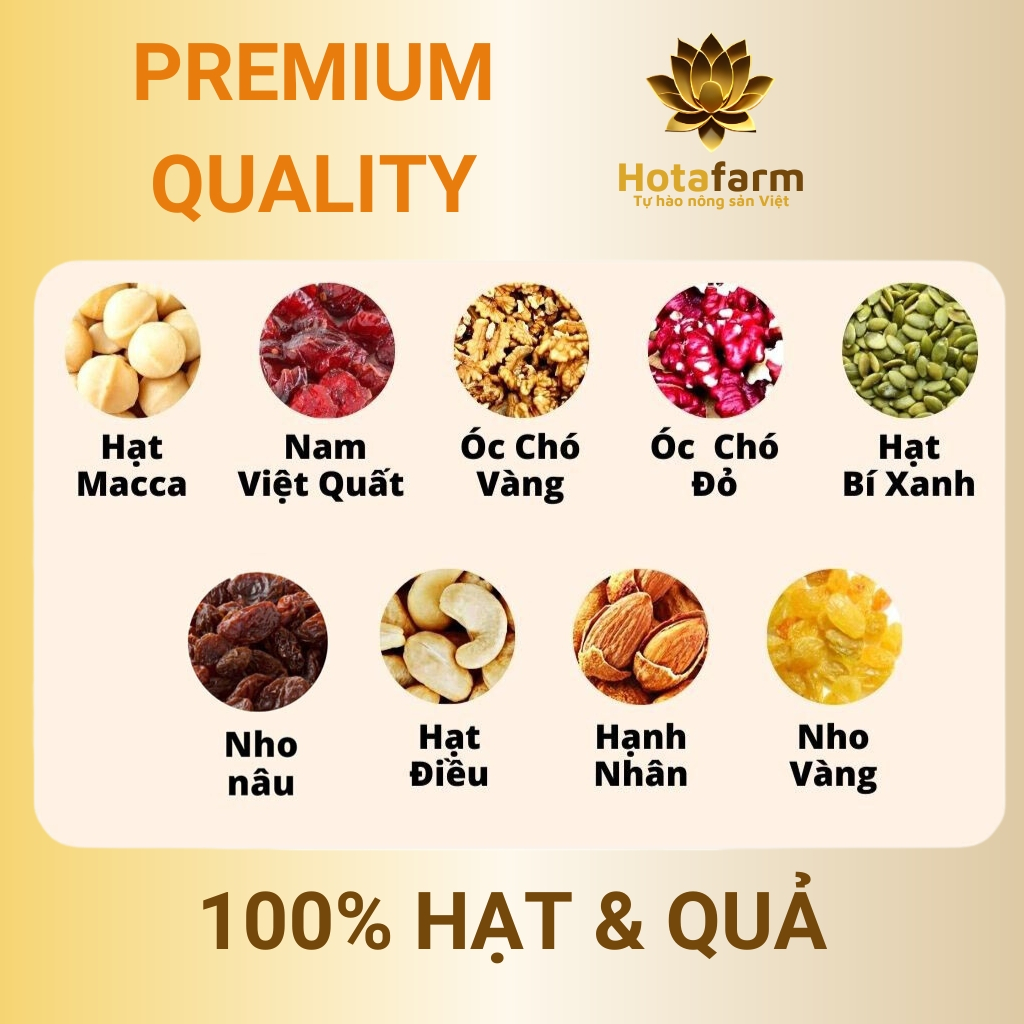 Granola siêu hạt ngũ cốc giảm cân dinh dưỡng ăn sáng thêm hạt macca Hotafarm nguyên vị premium 500g
