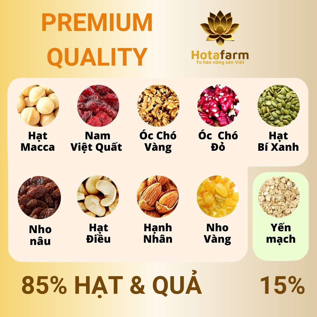 Granola siêu hạt ngũ cốc giảm cân dinh dưỡng ăn sáng thêm hạt macca Hotafarm nguyên vị premium 500g