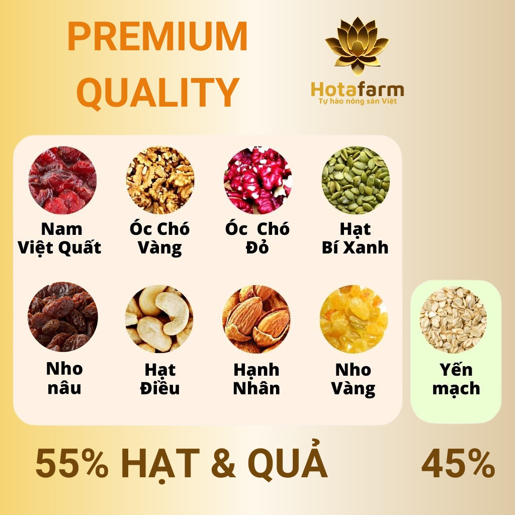 Granola siêu hạt ngũ cốc giảm cân dinh dưỡng ăn sáng thêm hạt macca Hotafarm nguyên vị premium 500g