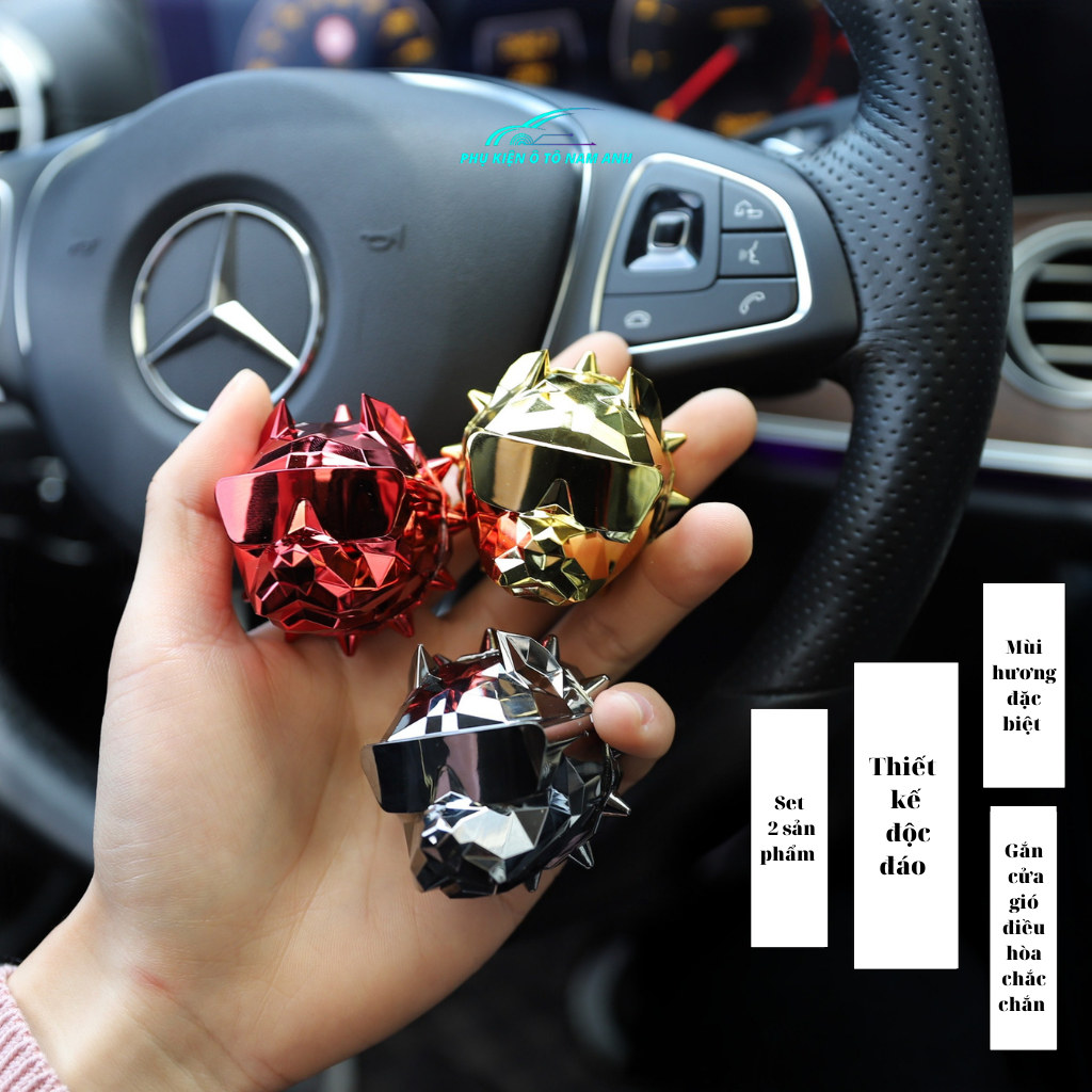 Nước hoa ô tô,gài cửa gió điều hòa hình đầu chó pitbull set 2 sản phẩm hương thơm thanh mát