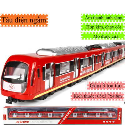 Đồ chơi tàu điện ngầm cao tốc bằng hợp kim kết nối từ tính, có nhạc và đèn, chạy cót