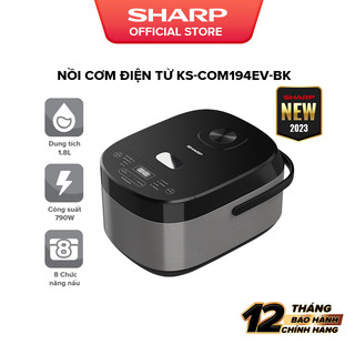 [Hàng mới về 2023] Nồi Cơm Điện Tử Sharp KS-COM194EV-BK/RD 1.8L [Nồi Cơm Loại Tốt Bền, 8 Chức năng nấu, Công Suất 790W]