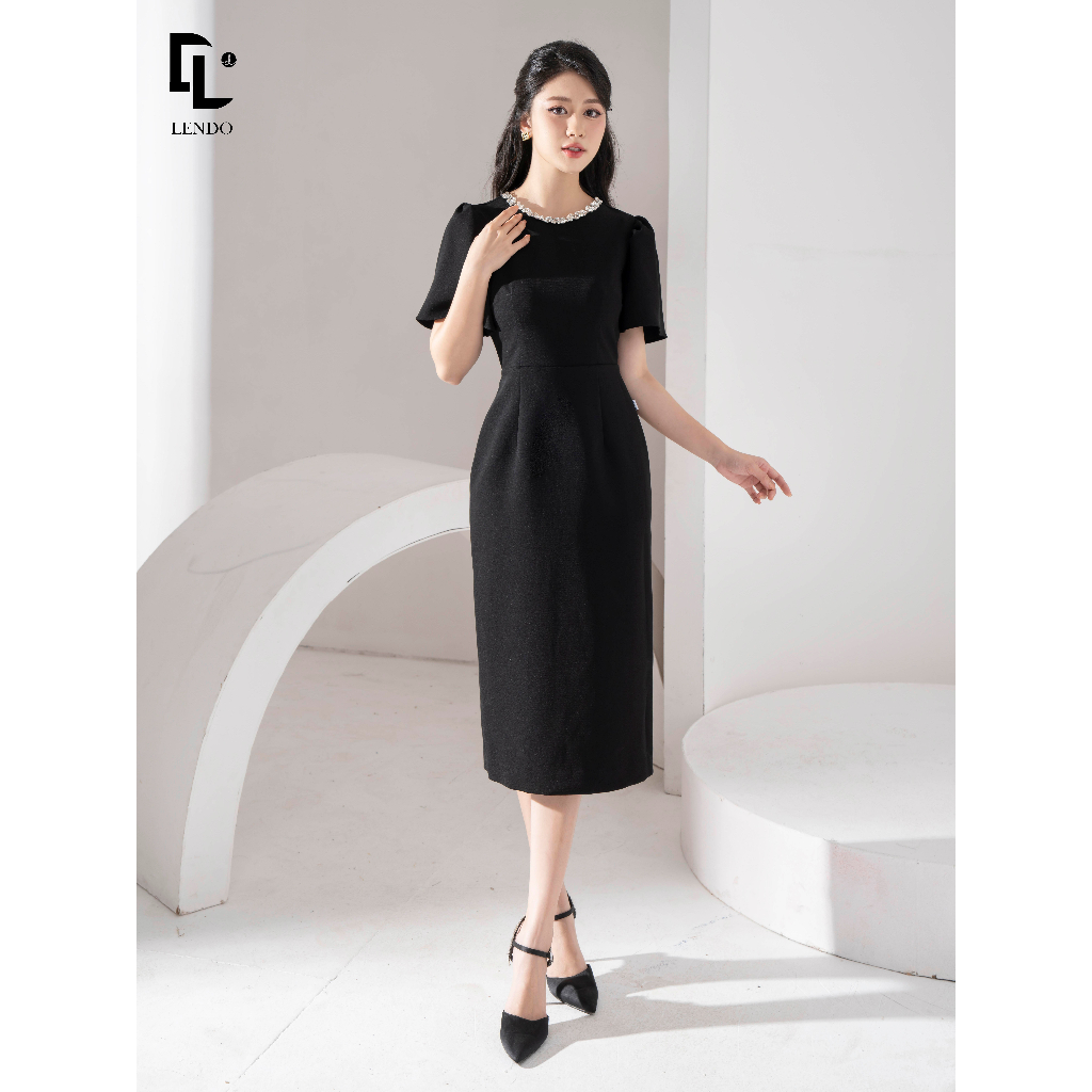 Đầm Tiệc Bút Chì Đính Đá Cổ Tôn Dáng LENDO DT230562
