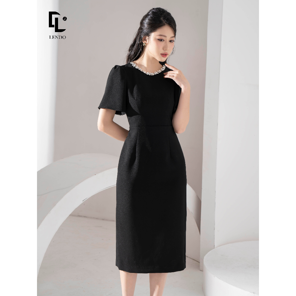 Đầm Tiệc Bút Chì Đính Đá Cổ Tôn Dáng LENDO DT230562