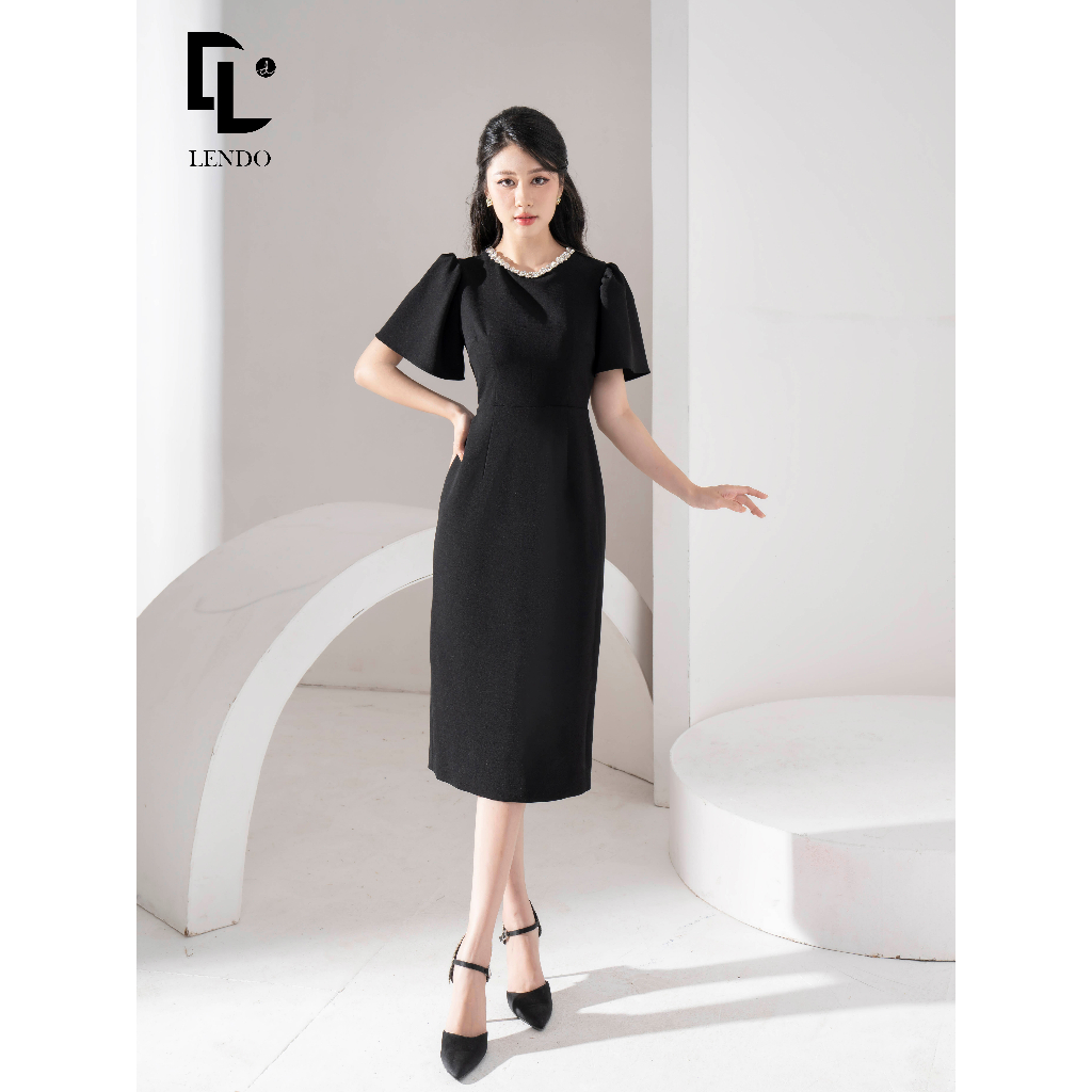 Đầm Tiệc Bút Chì Đính Đá Cổ Tôn Dáng LENDO DT230562