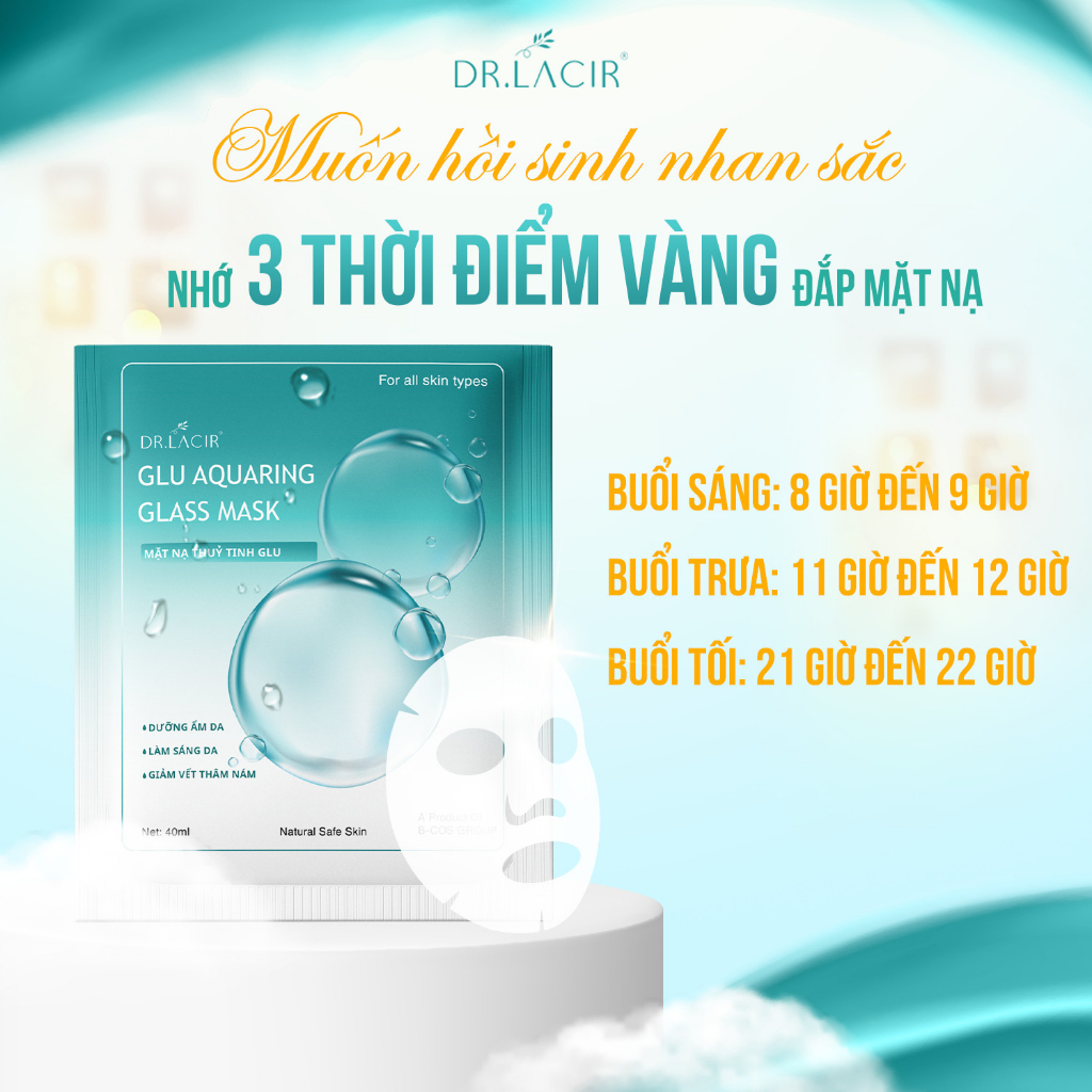 Mặt nạ thủy tinh Drlacir Glutathione Aquaring Glass Mask giảm mụn sáng da ngăn ngừa lão hóa hộp 6 miếng - Chính hãng