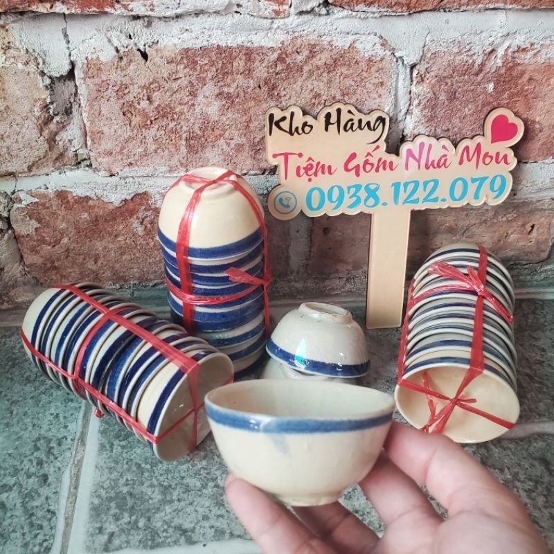 🌿👉10 Chén Sành Nhỏ Chỉ Xanh