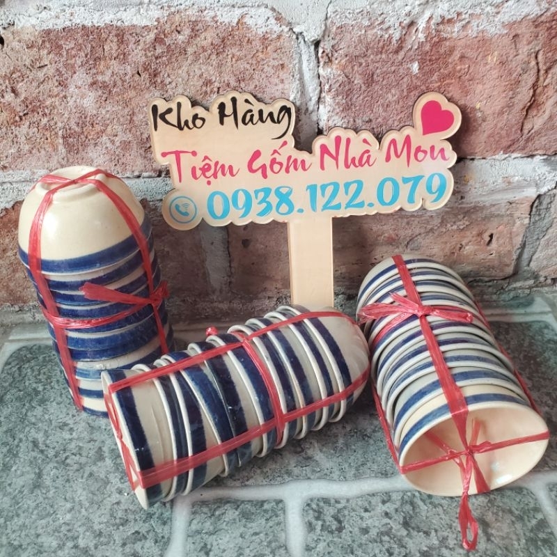 🌿👉10 Chén Sành Nhỏ Chỉ Xanh