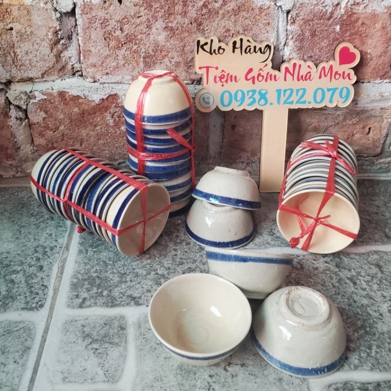 🌿👉10 Chén Sành Nhỏ Chỉ Xanh