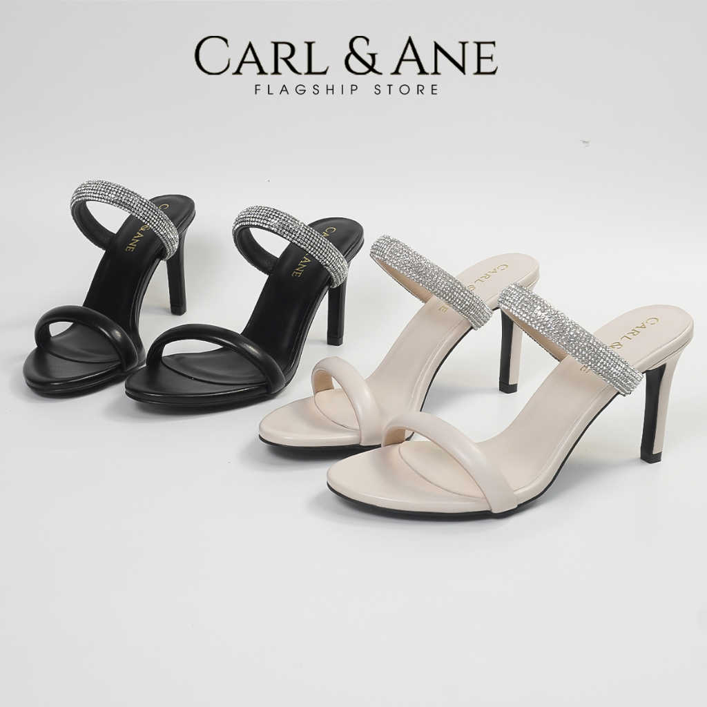 Carl & Ane - Cao gót Blaite Crytal  Mules quai ngang đính đá gót nhọn cao 9cm - WD009