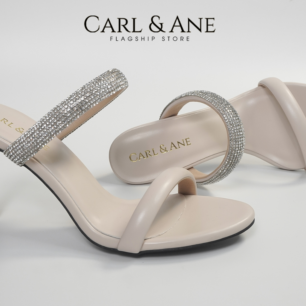 Carl & Ane - Cao gót Blaite Crytal  Mules quai ngang đính đá gót nhọn cao 9cm - WD009