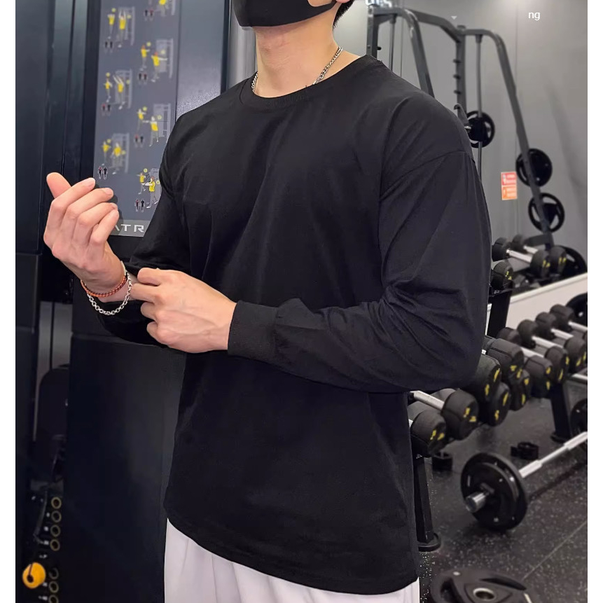 Áo Thun Cổ Tròn Trơn Dài Tay Phong Cách Thể Thao Sành Điệu Thời Trang Nam Nữ Unisex Chất Liệu Cotton Khô Thoáng