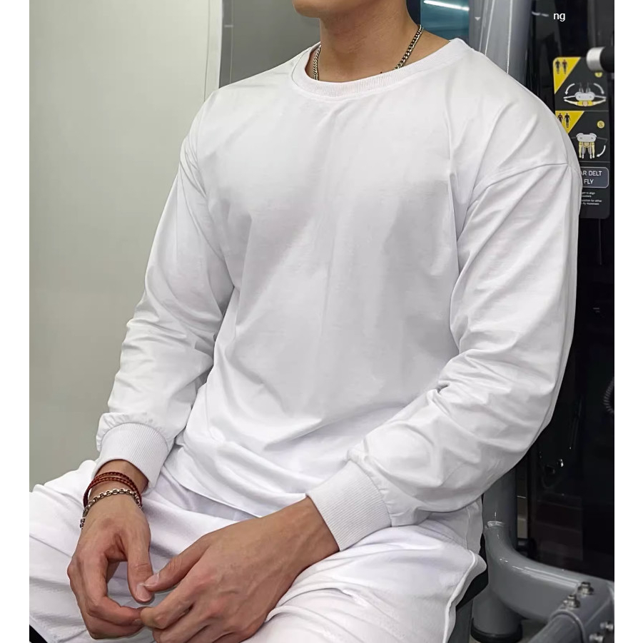 Áo Thun Cổ Tròn Trơn Dài Tay Phong Cách Thể Thao Sành Điệu Thời Trang Nam Nữ Unisex Chất Liệu Cotton Khô Thoáng