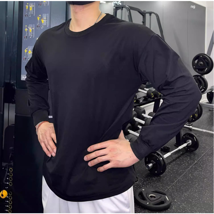 Áo Thun Cổ Tròn Trơn Dài Tay Phong Cách Thể Thao Sành Điệu Thời Trang Nam Nữ Unisex Chất Liệu Cotton Khô Thoáng