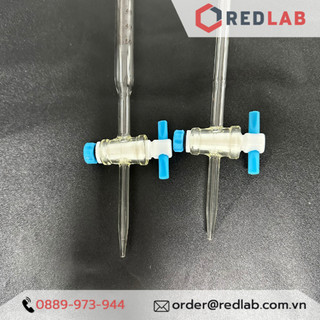 Buret thủy tinh trắng khoá nhựa PTFE 10ml 25ml 50ml ONELAB, burette chia vạch nâu chuẩn độ hoá chất, có VAT