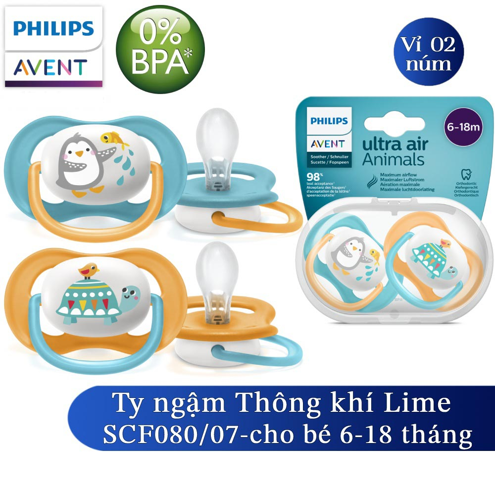 Philips Avent núm ty ngậm thông khí 0-6 tháng SCF080/05 SCF080/06, 6-18 tháng SCF080/07 SCF080/08