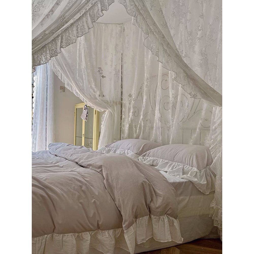 Rèm màn che ren nhún bèo màn khung decor trang trí studio, phòng ngủ thơ mộng