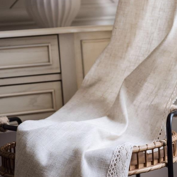 Rèm cửa sổ màu be vintage có viền ren ở mép,chống nắng cao cấp, màn vải treo tường trang trí decor phòng ngủ