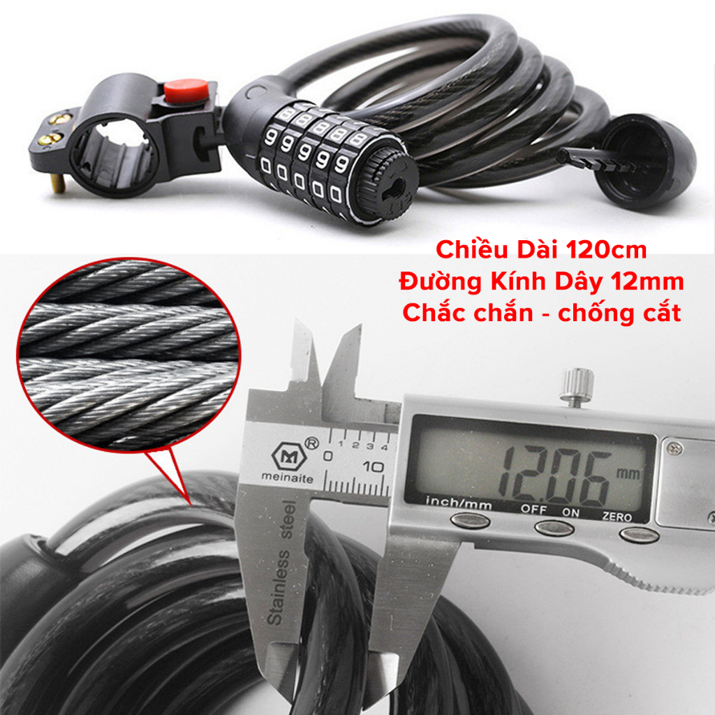 Khóa Xe Đạp Dây Lõi Thép 5 Số Dài 120cm – Chọn Màu – Bộ Khóa Xe Máy Thông Minh Chống Trộm Chống Cắt Cao Cấp