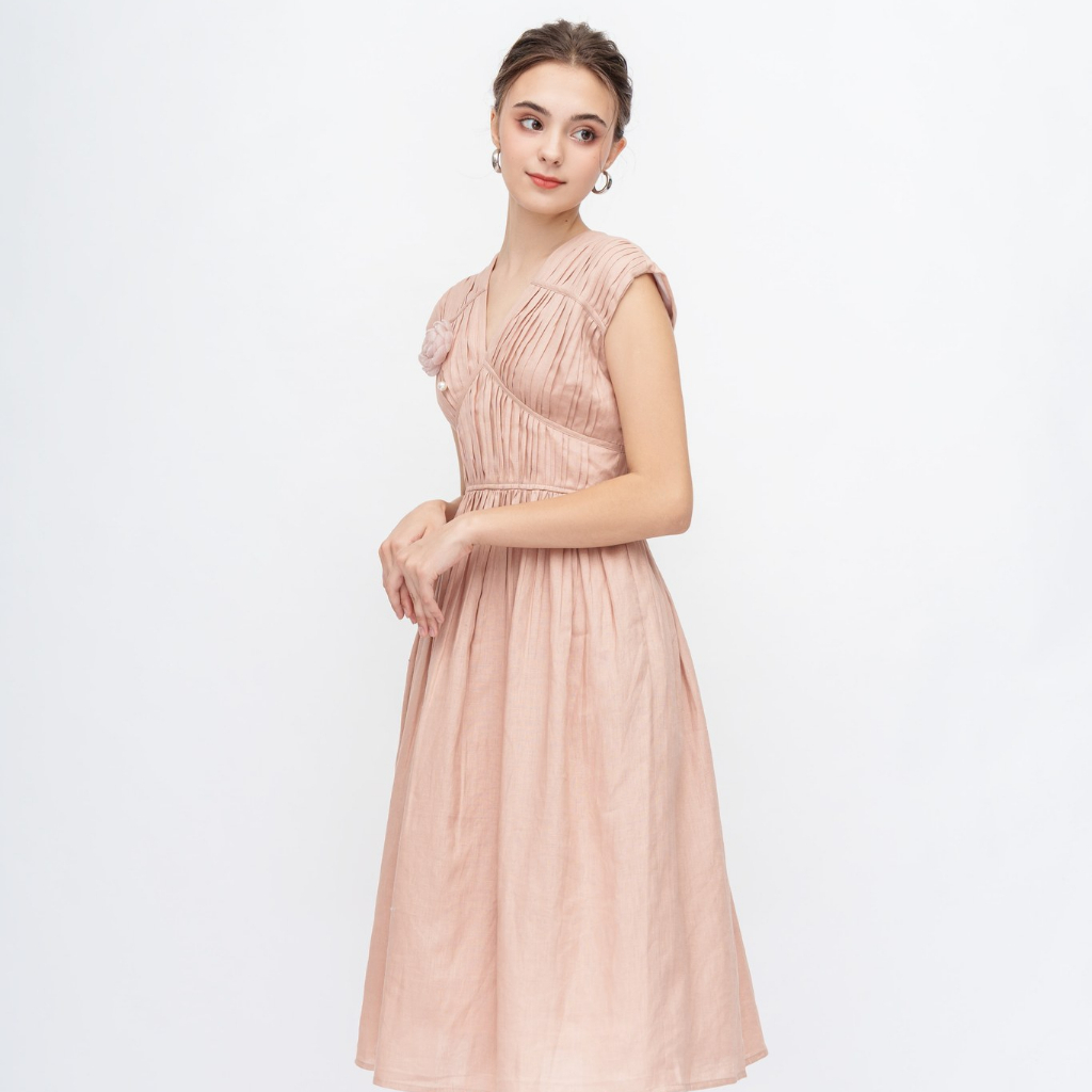 Đầm Linen xếp phồng Mallorie - MaxMessi