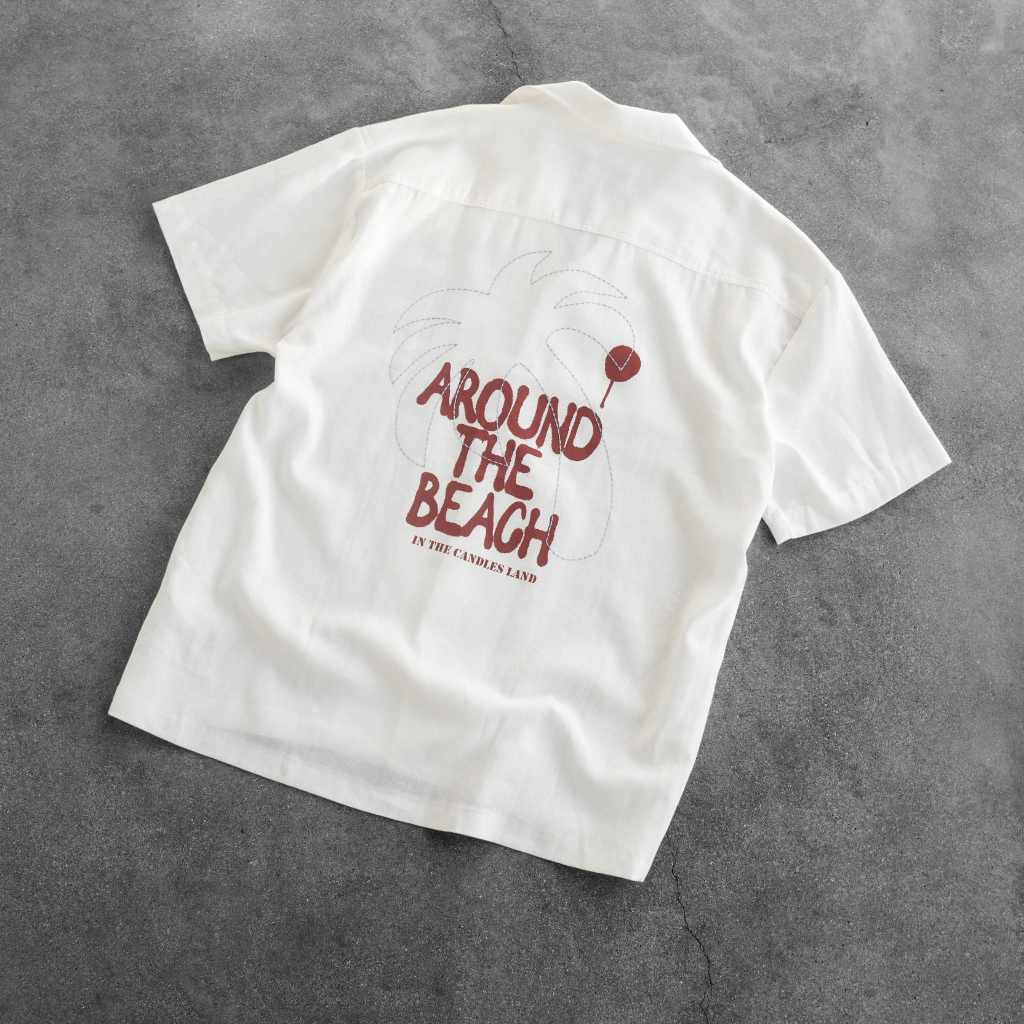 Áo sơ mi tay ngắn oversize CANDLES AROUND LINEN SHIRT chất liệu linen bột kết hợp in và thêu họa tiết chính hãng