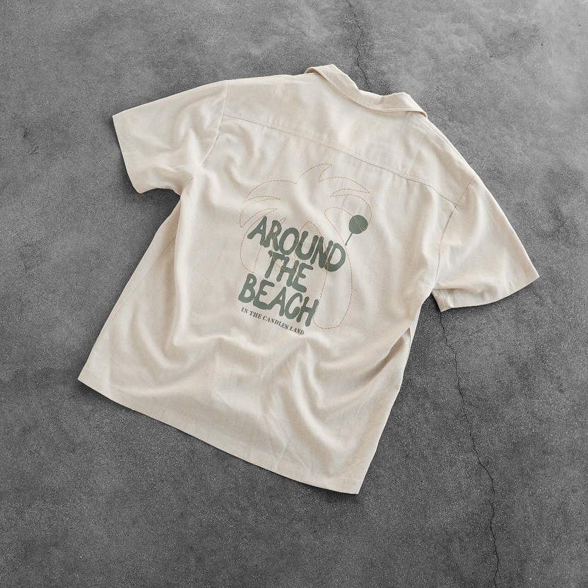 Áo sơ mi tay ngắn oversize CANDLES AROUND LINEN SHIRT chất liệu linen bột kết hợp in và thêu họa tiết chính hãng