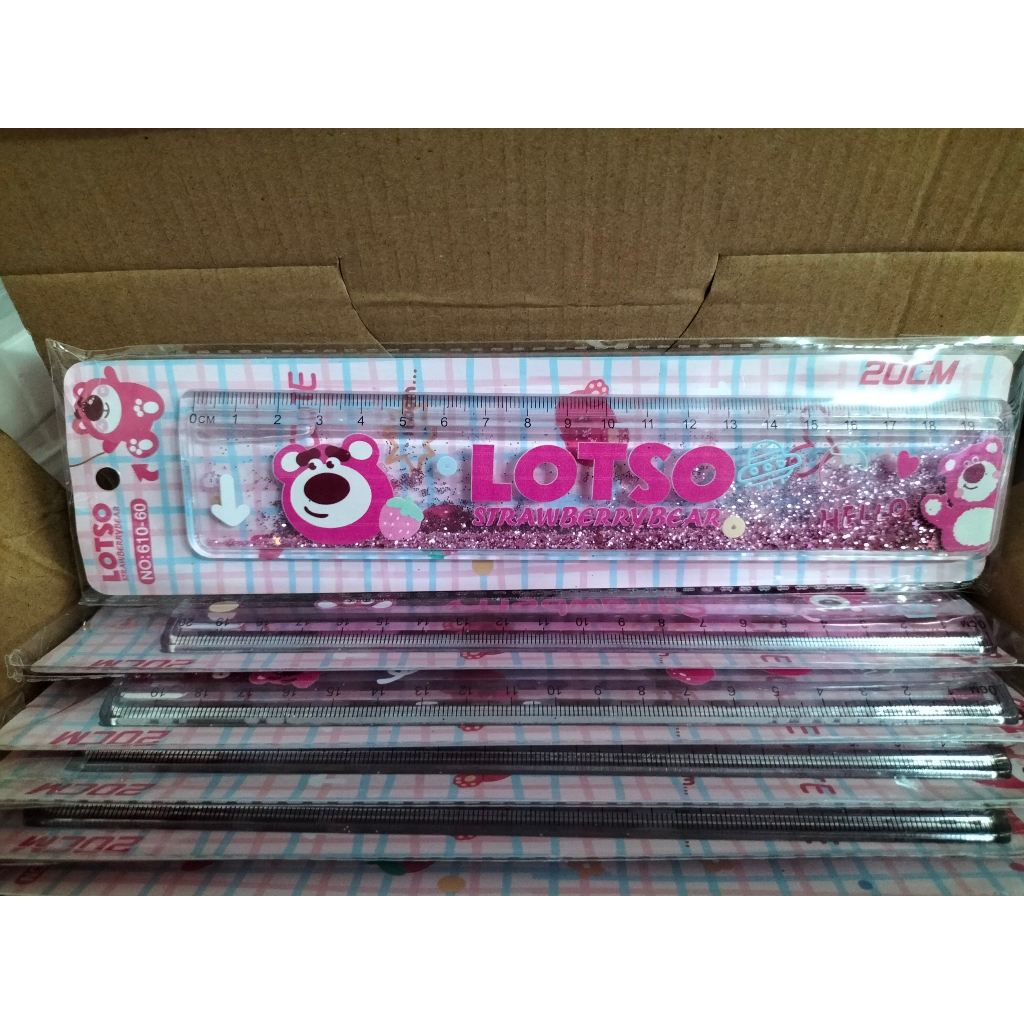 Thước Kẻ Cute- Thước Gấu Dâu 20cm Nhũ Kim Tuyến Dễ Thương Hồng Loại Xịn Giá Rẻ Saka