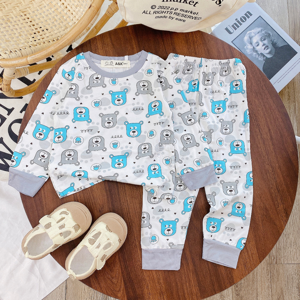 Bộ dài tay, in họa tiết full bộ,,thun lạnh minky AK mịn mát cho bé trai, gái size 6-30kg M.63