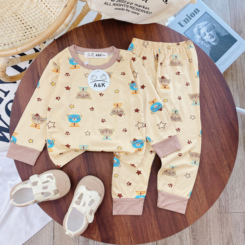 Bộ dài tay, in họa tiết full bộ,,thun lạnh minky AK mịn mát cho bé trai, gái size 6-30kg M.63