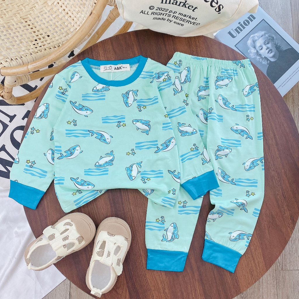 Bộ dài tay, in họa tiết full bộ,,thun lạnh minky AK mịn mát cho bé trai, gái size 6-30kg M.63