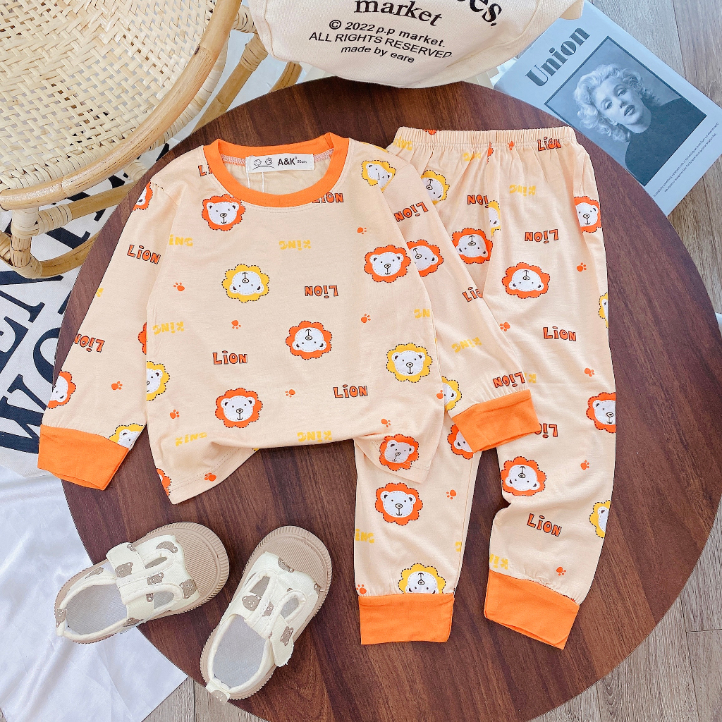 Bộ dài tay, in họa tiết full bộ,,thun lạnh minky AK mịn mát cho bé trai, gái size 6-30kg M.63