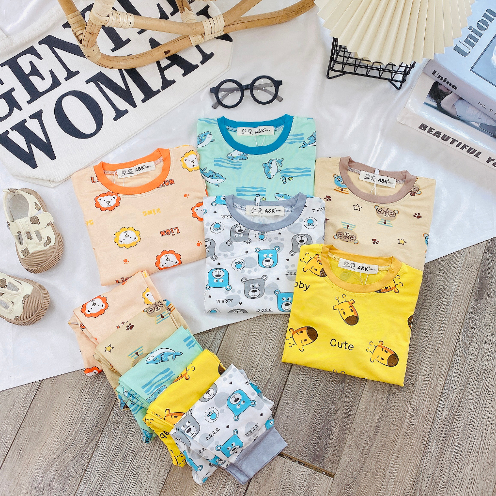 Bộ dài tay, in họa tiết full bộ,,thun lạnh minky AK mịn mát cho bé trai, gái size 6-30kg M.63