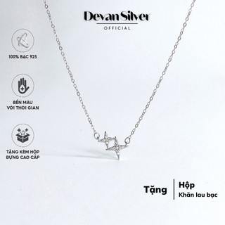 Dây chuyền bạc nữ măt ngôi sao đính đá, vòng cổ nữ Double Star Umee Silver, dây chuyền bạc 925 sang trọng
