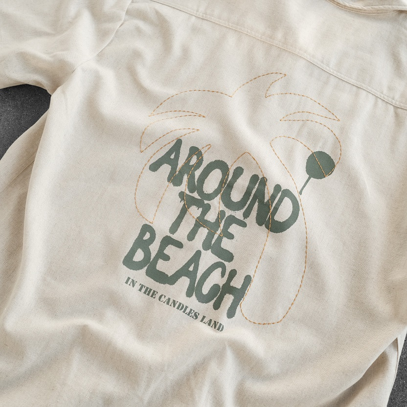 Áo sơ mi tay ngắn oversize CANDLES AROUND LINEN SHIRT chất liệu linen bột kết hợp in và thêu họa tiết chính hãng