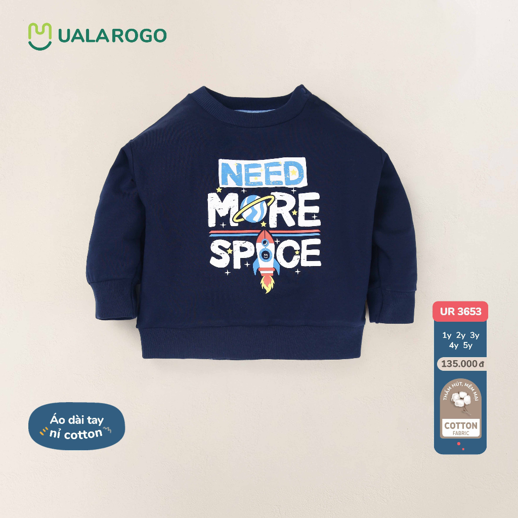 Áo dài tay cho bé Ualarogo 1 - 5 tuổi cài vai vải Cotton nỉ mềm mại ấm áp thoáng khí