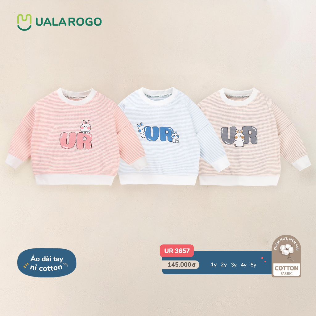 Áo dài tay cho bé Ualarogo 1 - 5 tuổi cài vai vải Cotton nỉ mềm mại ấm áp thoáng khí