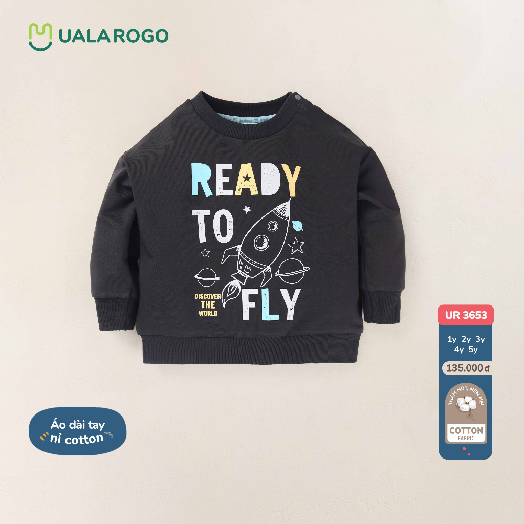 Áo dài tay cho bé Ualarogo 1 - 5 tuổi cài vai vải Cotton nỉ mềm mại ấm áp thoáng khí