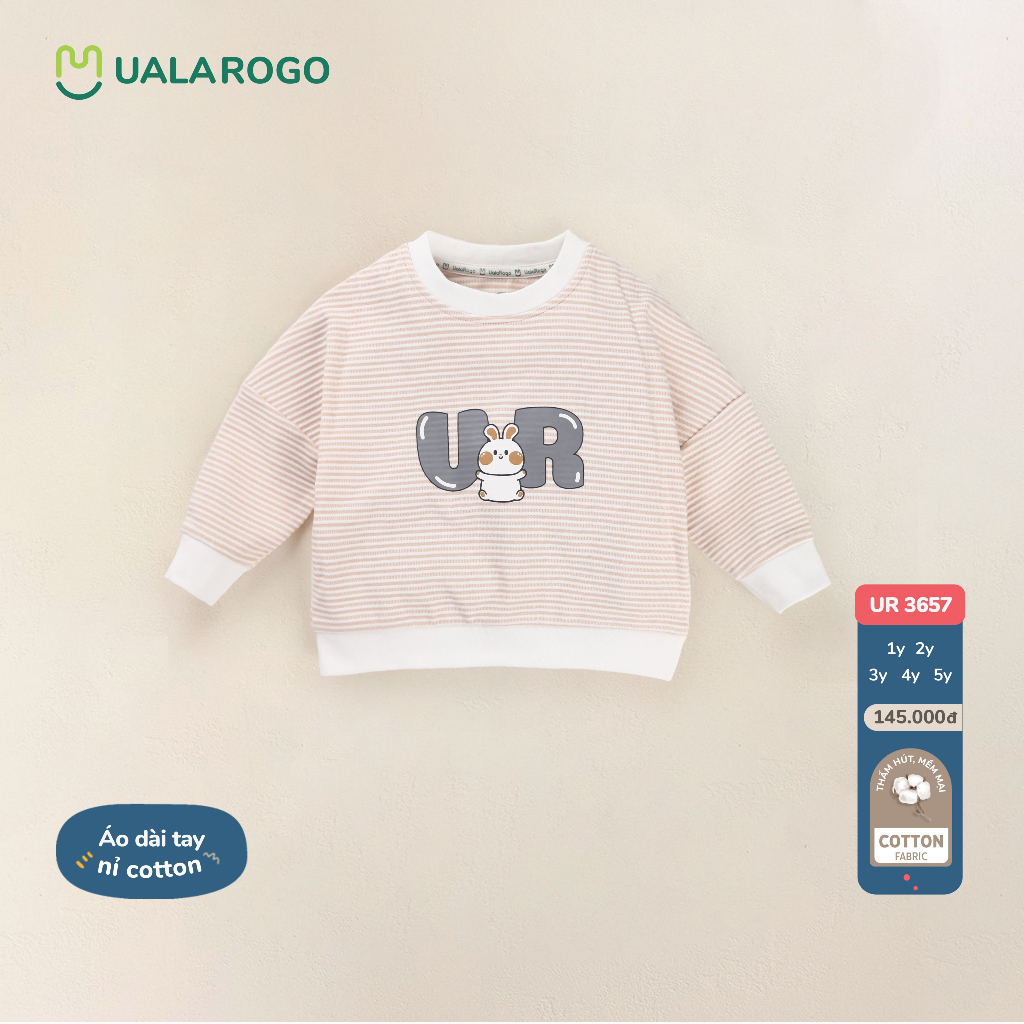 Áo dài tay cho bé Ualarogo 1 - 5 tuổi cài vai vải Cotton nỉ mềm mại ấm áp thoáng khí