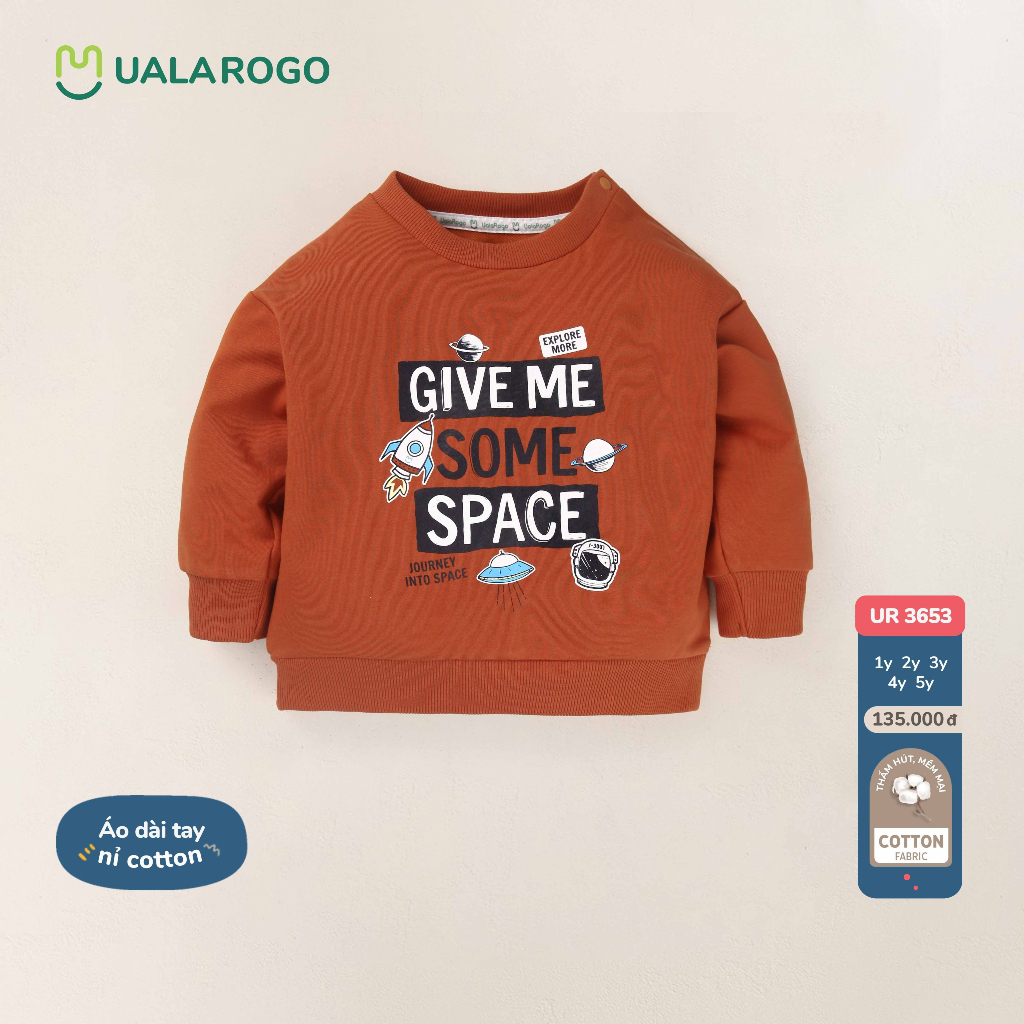 Áo dài tay cho bé Ualarogo 1 - 5 tuổi cài vai vải Cotton nỉ mềm mại ấm áp thoáng khí